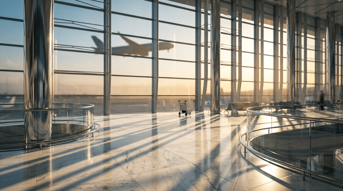 Voyageur élégant à l'aéroport prêt à partir avec une voiture de location Mano Tours