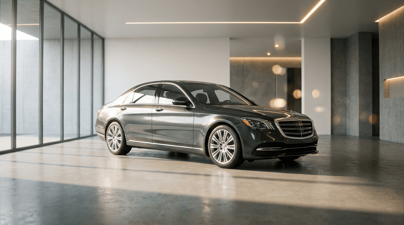 Voiture de luxe 2025 brillante dans un showroom moderne avec éclairage sophistiqué