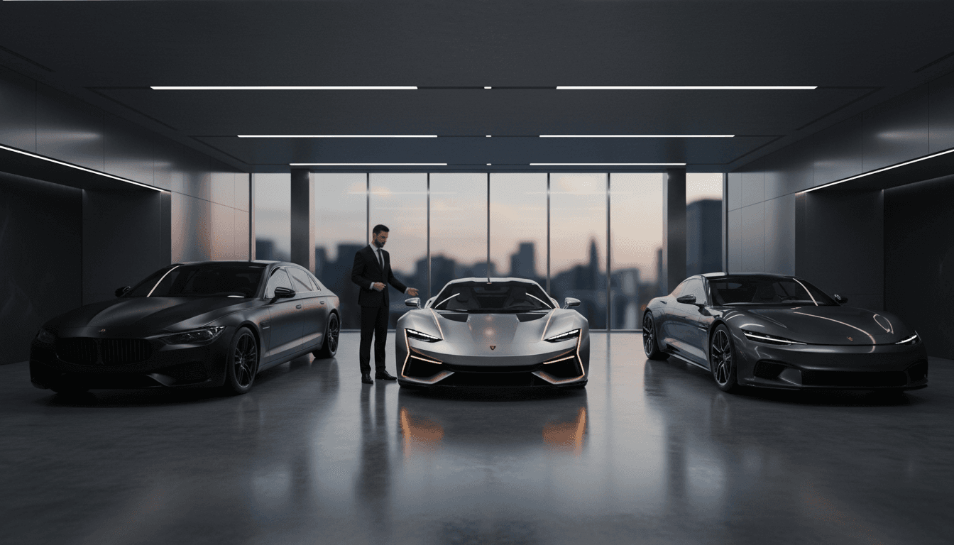 Showroom de luxe Mano Tours à Rabat avec véhicules haut de gamme sous éclairage professionnel